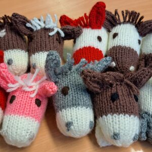 Knitted donkey brooches
