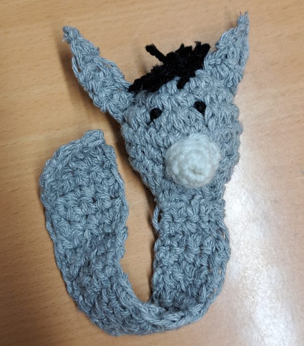Crocheted donkey bookmark
